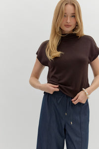 Aubrey Knit Mock Neck Top in Chocolate