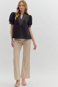 Anabelle Puff Sleeve Stitch Detail Top