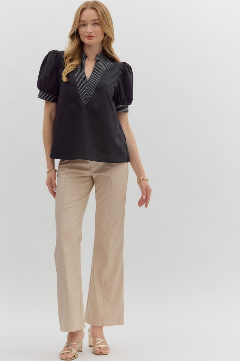 Anabelle Puff Sleeve Stitch Detail Top