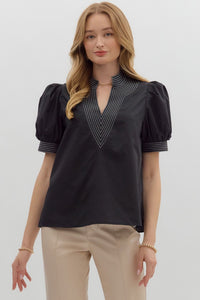Anabelle Puff Sleeve Stitch Detail Top
