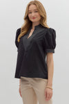 Anabelle Puff Sleeve Stitch Detail Top