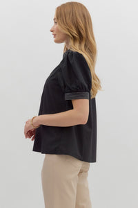 Anabelle Puff Sleeve Stitch Detail Top