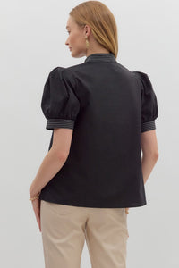 Anabelle Puff Sleeve Stitch Detail Top