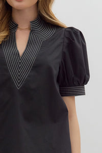 Anabelle Puff Sleeve Stitch Detail Top