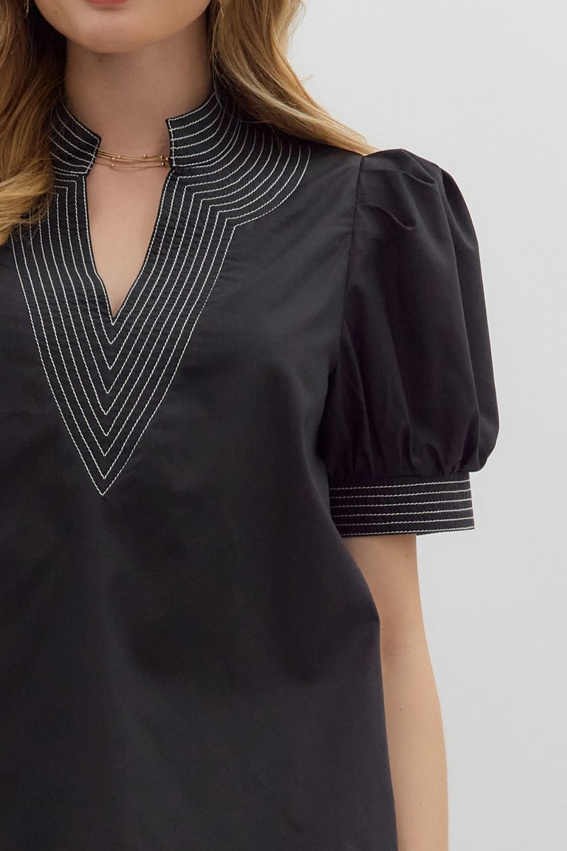 Anabelle Puff Sleeve Stitch Detail Top