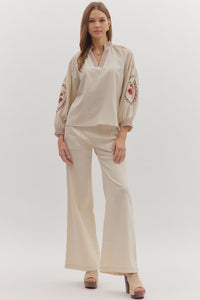 Embroidered Sleeve Blouse