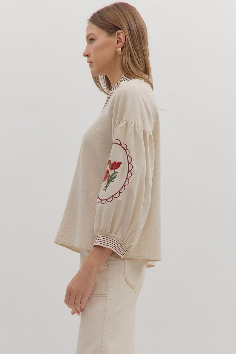Embroidered Sleeve Blouse