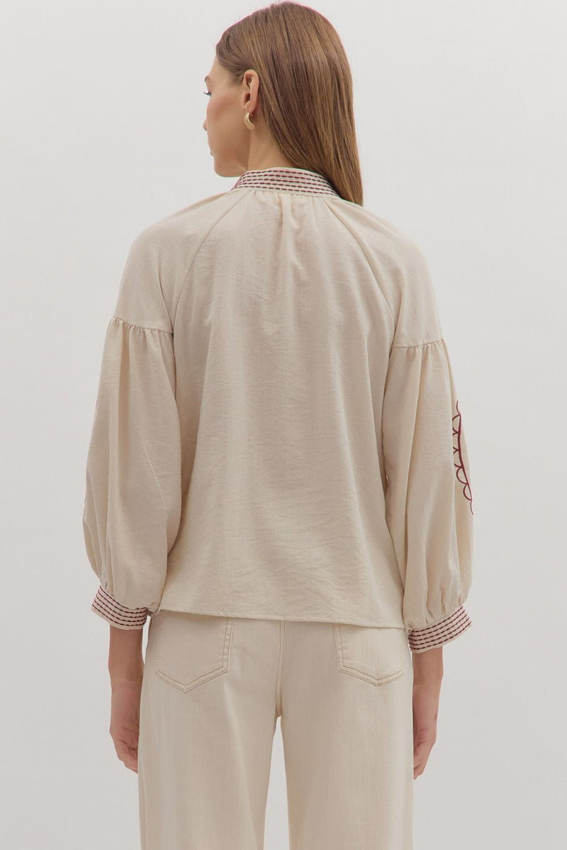 Embroidered Sleeve Blouse
