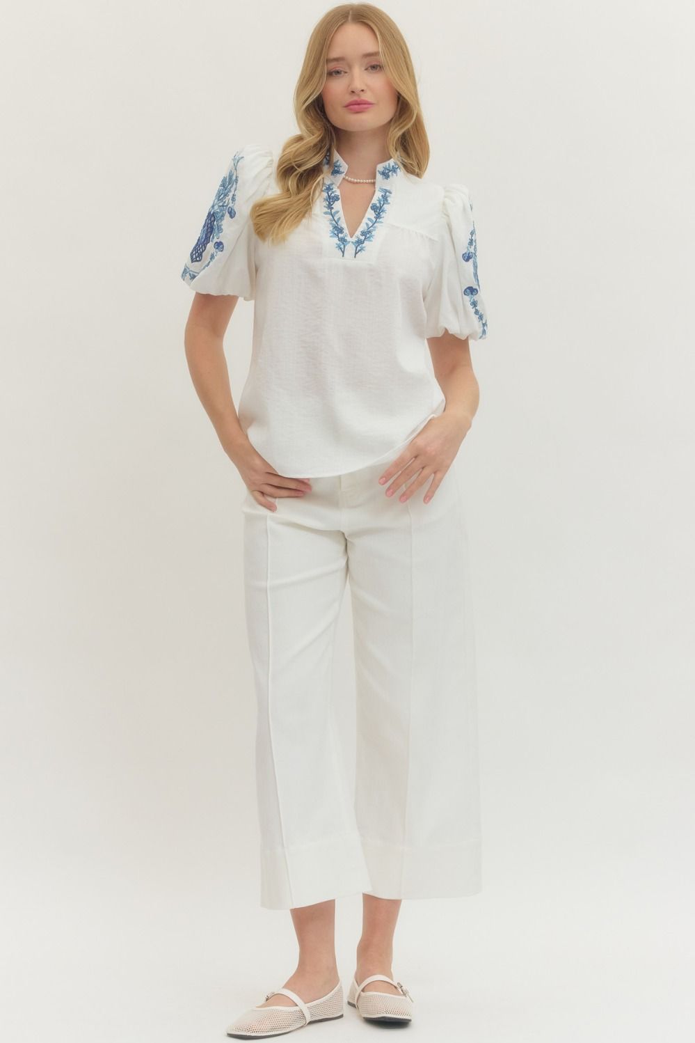 Rio Puff Sleeve Enbroidered Top