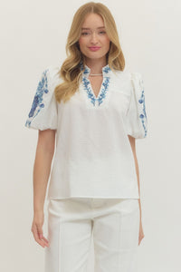 Rio Puff Sleeve Enbroidered Top