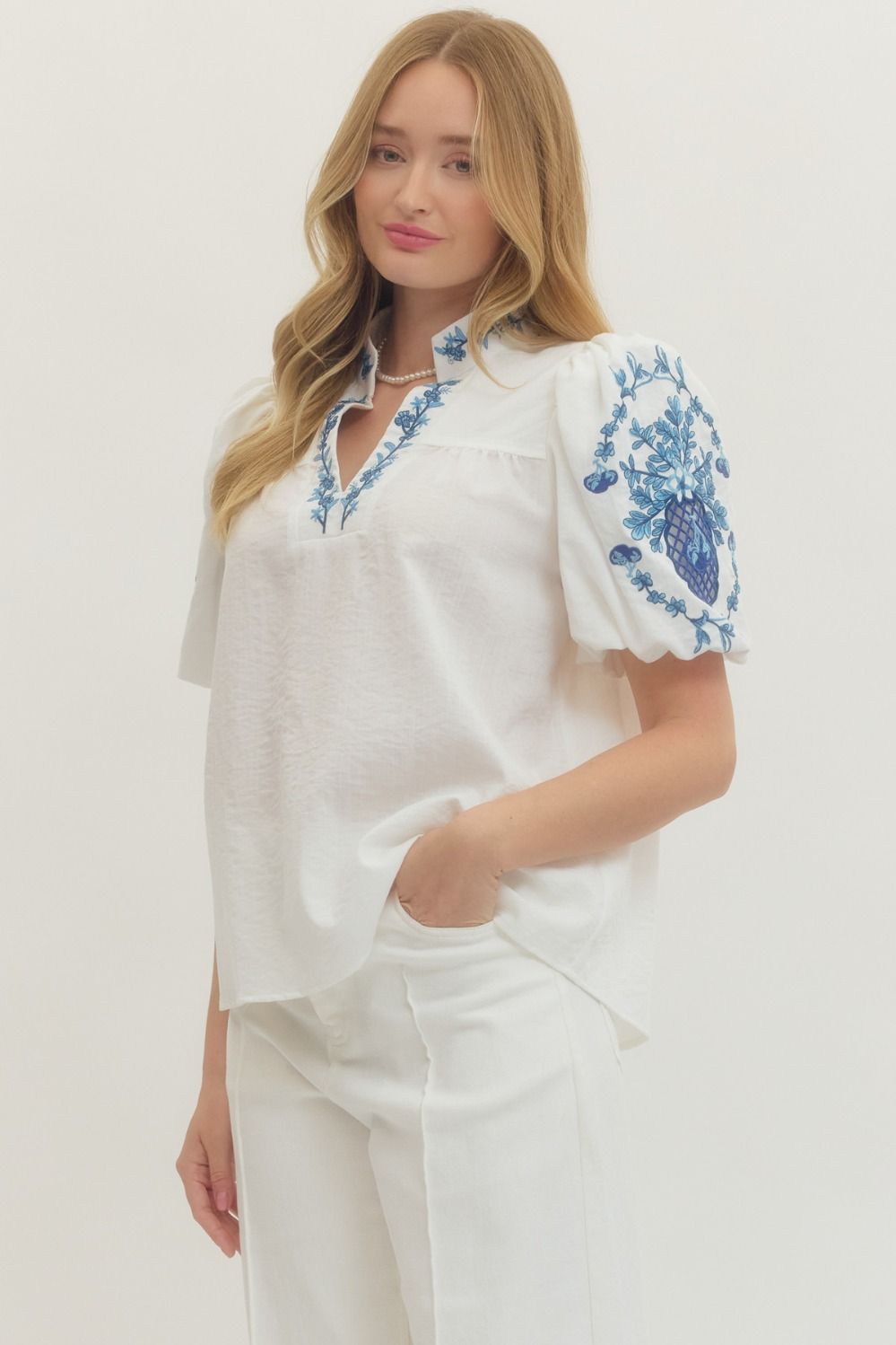 Rio Puff Sleeve Enbroidered Top