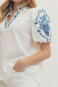 Rio Puff Sleeve Enbroidered Top