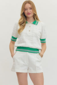 Court Side Polo Top in Cream