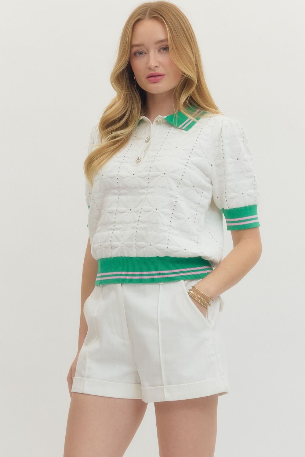 Court Side Polo Top in Cream