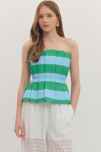 Hamptons Striped Tube Top in Green