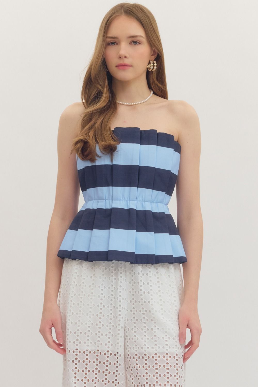 Hamptons Striped Tube Top in Navy