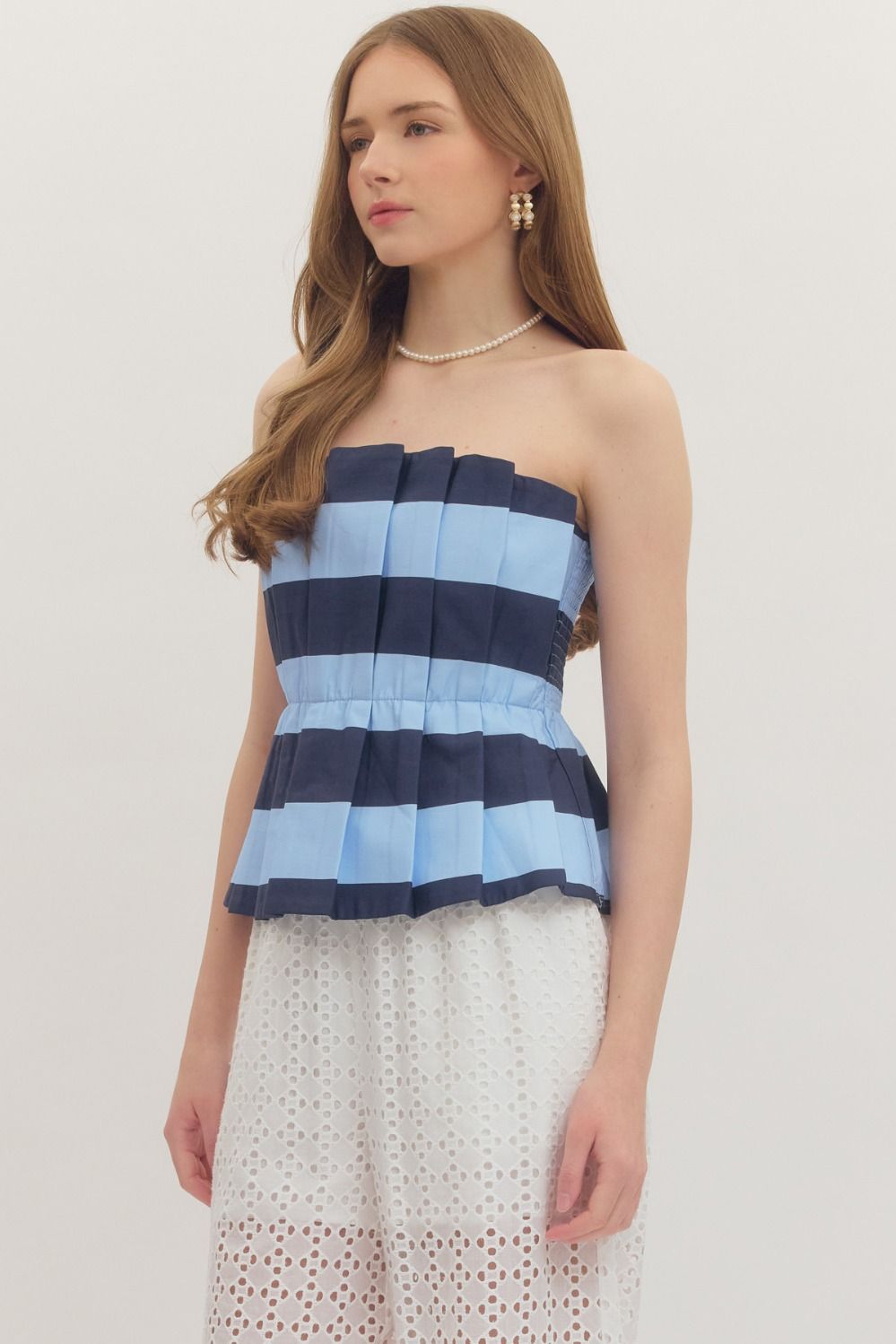 Hamptons Striped Tube Top in Navy