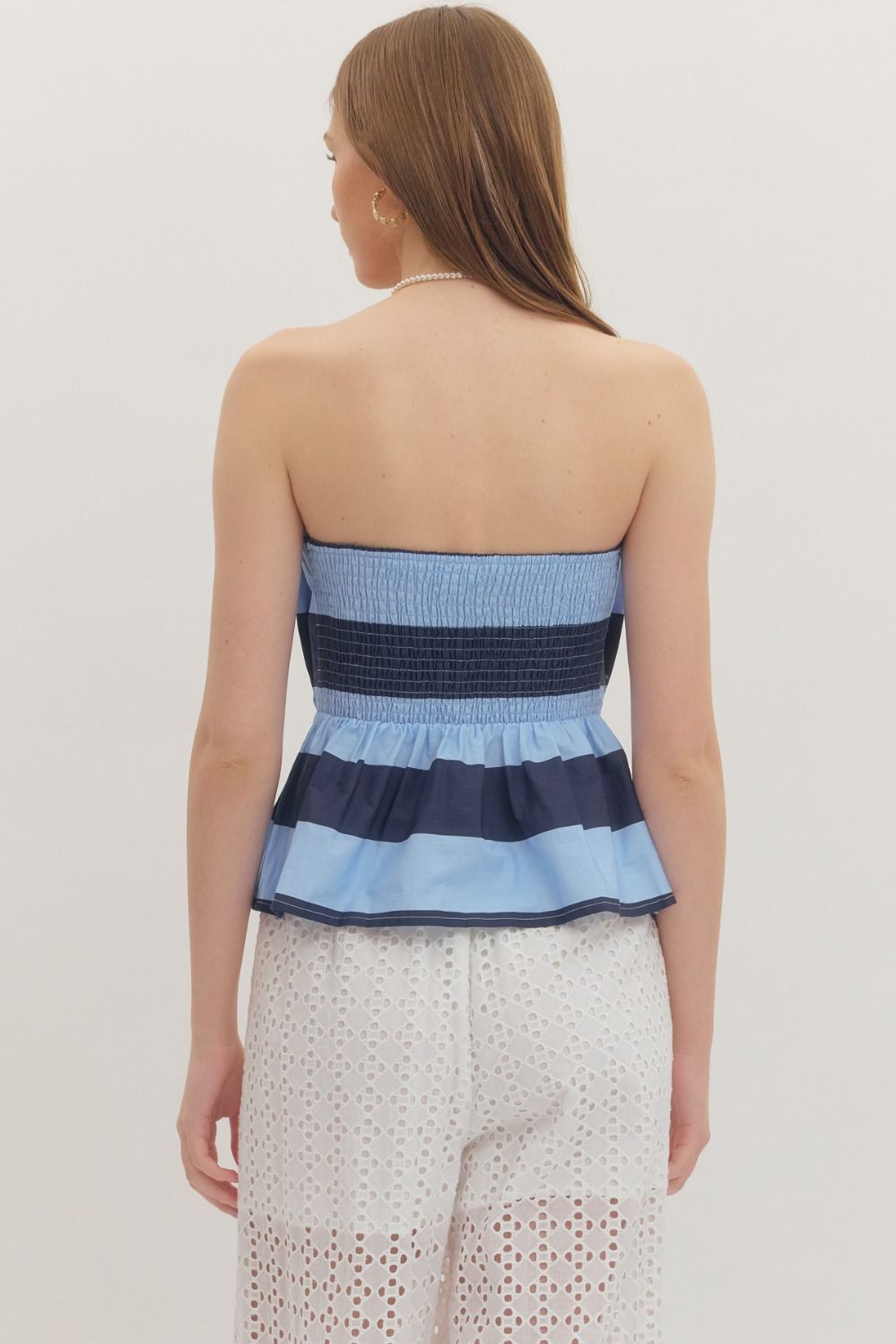 Hamptons Striped Tube Top in Navy