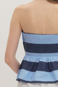 Hamptons Striped Tube Top in Navy