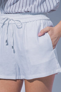 Linen & Libre Drawstring Shorts in White