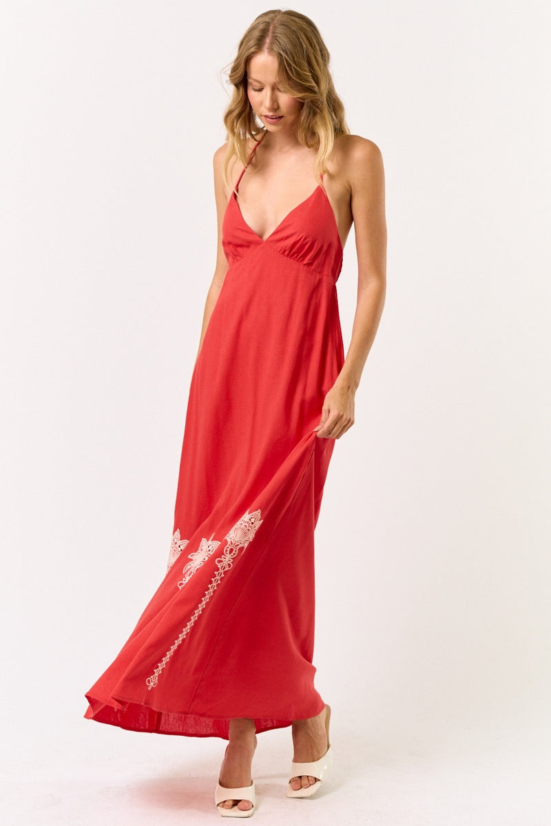 Palm Tree Detail Red Dress