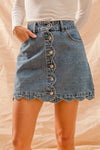 Sara Scalloped Button Front Denim Skirt