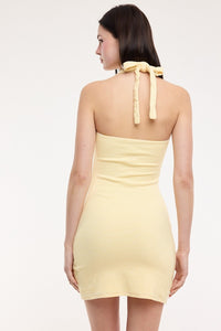 Aurelia Striped Halter Mini Dress in Yellow