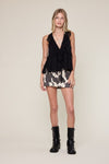 Mesh Solid Color Double Ties Ruffle Top in Black