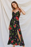 Love Line Black Floral Satin Maxi Dress