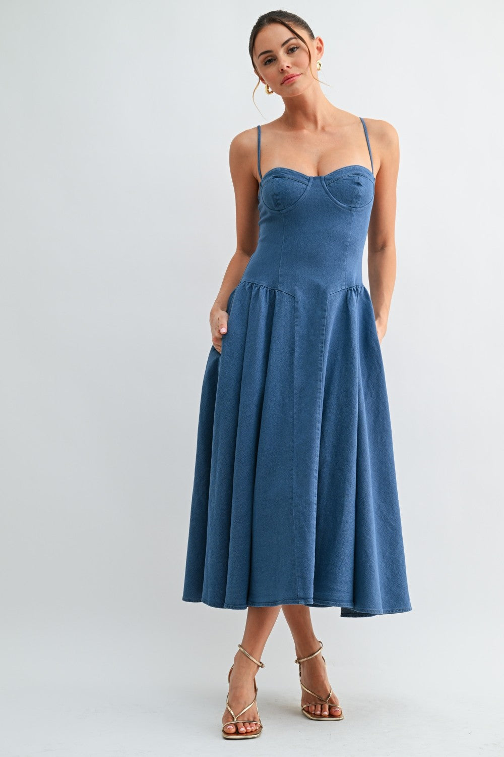 Denim Corset Midi Dress
