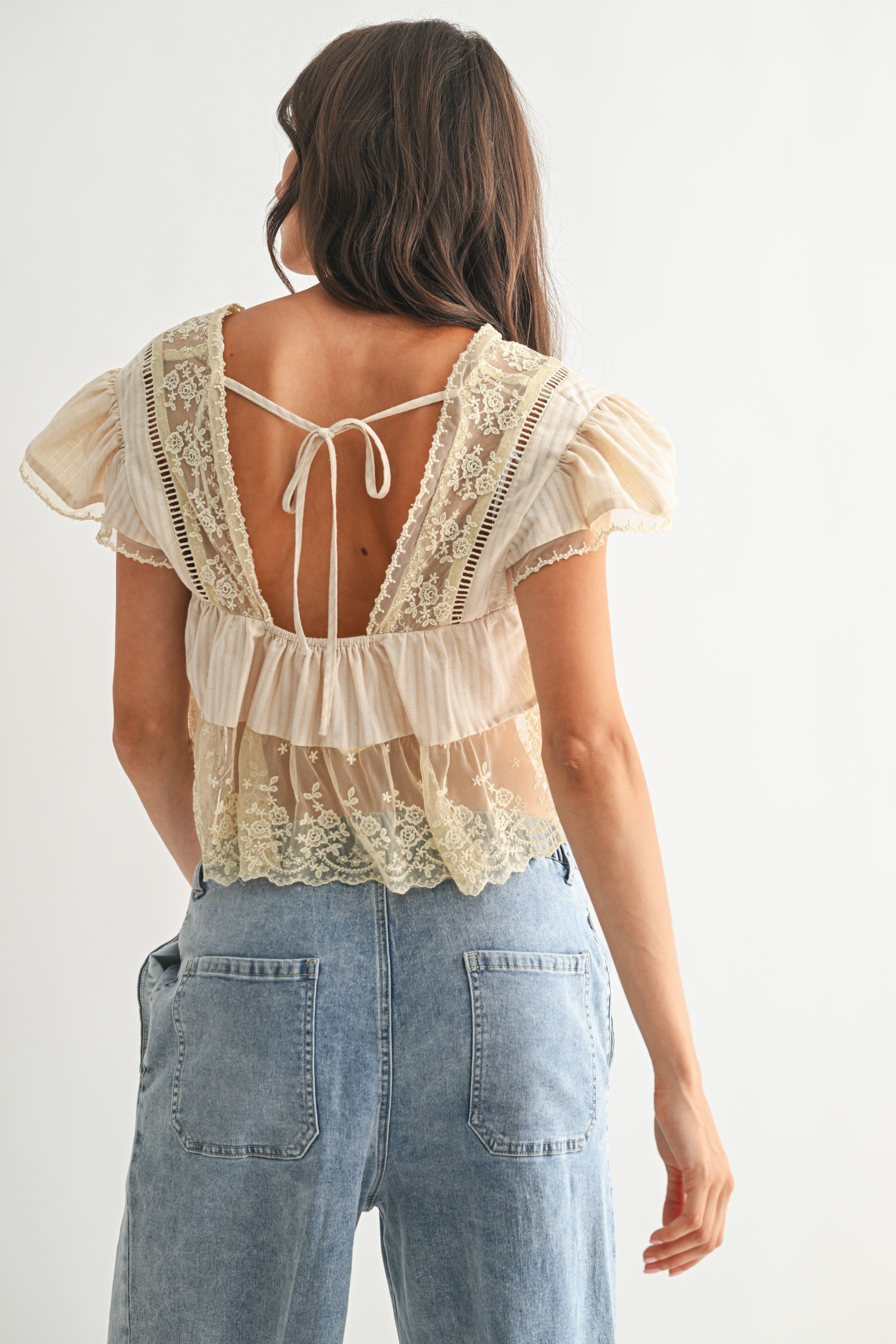Lucia Lace Trim Tie Front Blouse