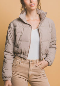 The Way Ivory Puffer Jacket in Taupe