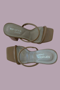 Double Take Double Strap Vegan Camel Leather Heel