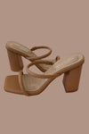 Double Take Double Strap Vegan Camel Leather Heel