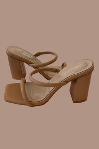 Double Take Double Strap Vegan Camel Leather Heel