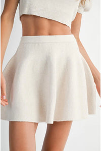 Two Piece Sweater Set Mini Skirt and Cropped Puff Sleeve Sweater
