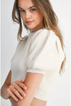 Two Piece Sweater Set Mini Skirt and Cropped Puff Sleeve Sweater