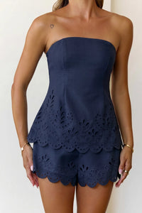Palazzo Cut Out Embroidered Tube Top & Shorts Set