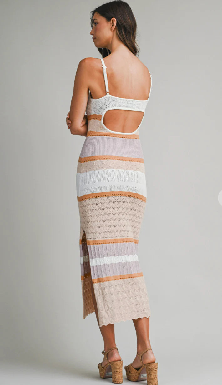 Pointelle Adjustable Spaghetti Strap Knit Dress