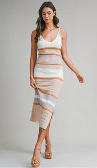 Pointelle Adjustable Spaghetti Strap Knit Dress