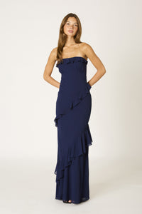 Belle of the Ball Ruffle Maxi Dress in Navy