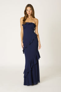 Belle of the Ball Ruffle Maxi Dress in Navy