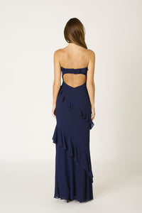 Belle of the Ball Ruffle Maxi Dress in Navy