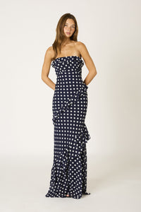 Primrose Polka Dot Ruffle Strapless Maxi Dress