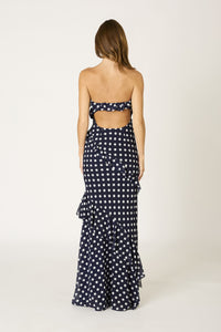 Primrose Polka Dot Ruffle Strapless Maxi Dress